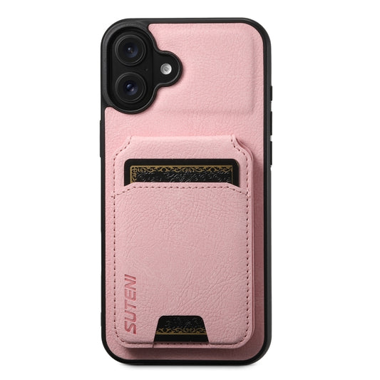 For iPhone 16 Plus Suteni H02 Litchi Leather Card Wallet Stand Back Phone Case(Pink) - iPhone 16 Plus Cases by Suteni | Online Shopping UK | buy2fix