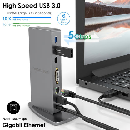 WAVLINK WL-UG39DK7 USB3.0 Hub Adapter Multi-Screen Graphics Card Universal Docking Station, Plug:EU Plug - USB HUB by WAVLINK | Online Shopping UK | buy2fix