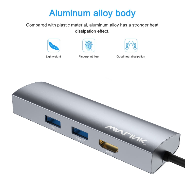 WAVLINK WL-UHP3408 USB HUB Adapter 4-in-1 Type-C to HD + 2xUSB3.0 + Gigabit RJ45 Docking Station - USB HUB by WAVLINK | Online Shopping UK | buy2fix