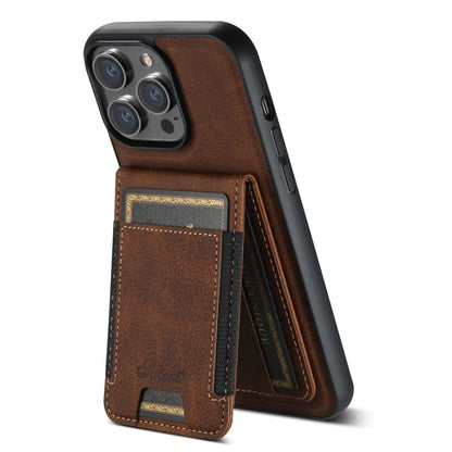 For iPhone 15 Pro Max Suteni H17 Litchi Texture Leather MagSafe Detachable Wallet Phone Case(Brown) - iPhone 15 Pro Max Cases by Suteni | Online Shopping UK | buy2fix