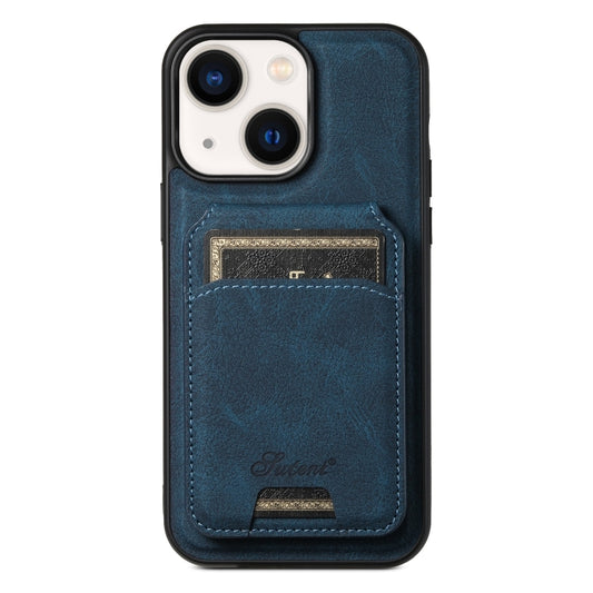 For iPhone 14 Suteni H17 Litchi Texture Leather MagSafe Detachable Wallet Phone Case(Blue) - iPhone 14 Cases by Suteni | Online Shopping UK | buy2fix