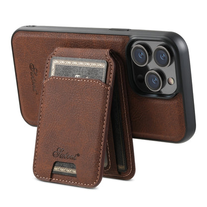 For iPhone 12 Pro Max Suteni H17 Litchi Texture Leather MagSafe Detachable Wallet Phone Case(Brown) - iPhone 12 Pro Max Cases by Suteni | Online Shopping UK | buy2fix