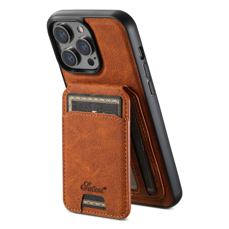 For iPhone 12 Pro Max Suteni H17 Litchi Texture Leather MagSafe Detachable Wallet Phone Case(Khaki) - iPhone 12 Pro Max Cases by Suteni | Online Shopping UK | buy2fix