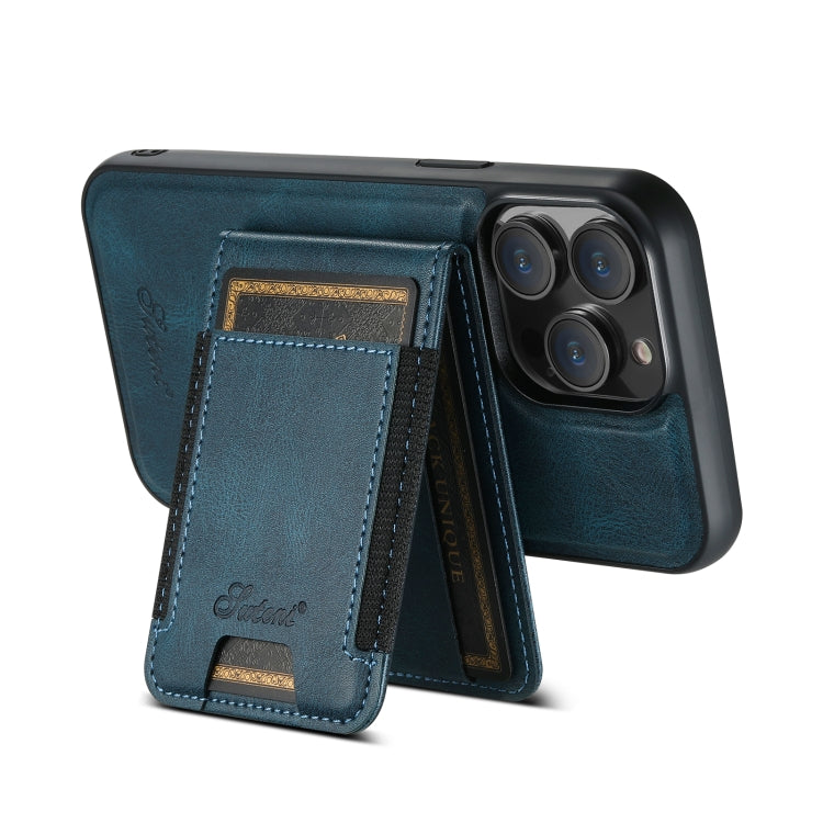 For iPhone 15 Pro Suteni H17 Oil Eax Leather MagSafe Detachable Wallet Phone Case(Blue) - iPhone 15 Pro Cases by Suteni | Online Shopping UK | buy2fix