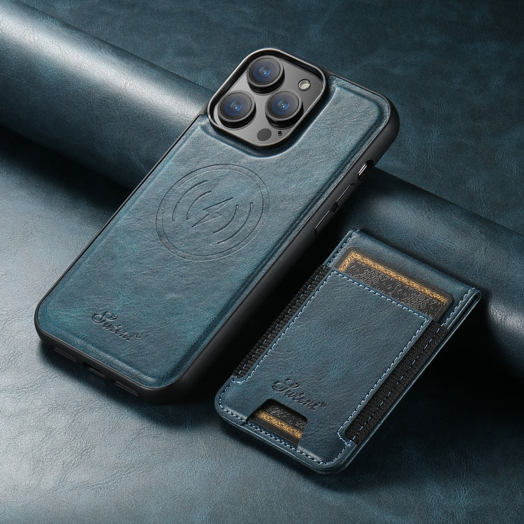For iPhone 14 Pro Suteni H17 Oil Eax Leather MagSafe Detachable Wallet Phone Case(Blue) - iPhone 14 Pro Cases by Suteni | Online Shopping UK | buy2fix