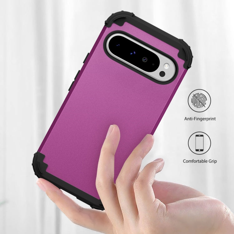 For Google Pixel 9 Pro XL 3 in 1 Silicone Hybrid PC Shockproof Phone Case(Dark Purple) - Google Cases by buy2fix | Online Shopping UK | buy2fix