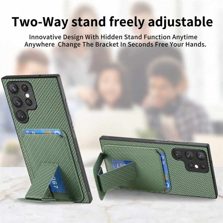 For Samsung Galaxy S24 5G Carbon Fiber Card Bag Fold Stand Phone Case(Green) - Galaxy S24 5G Cases by buy2fix | Online Shopping UK | buy2fix