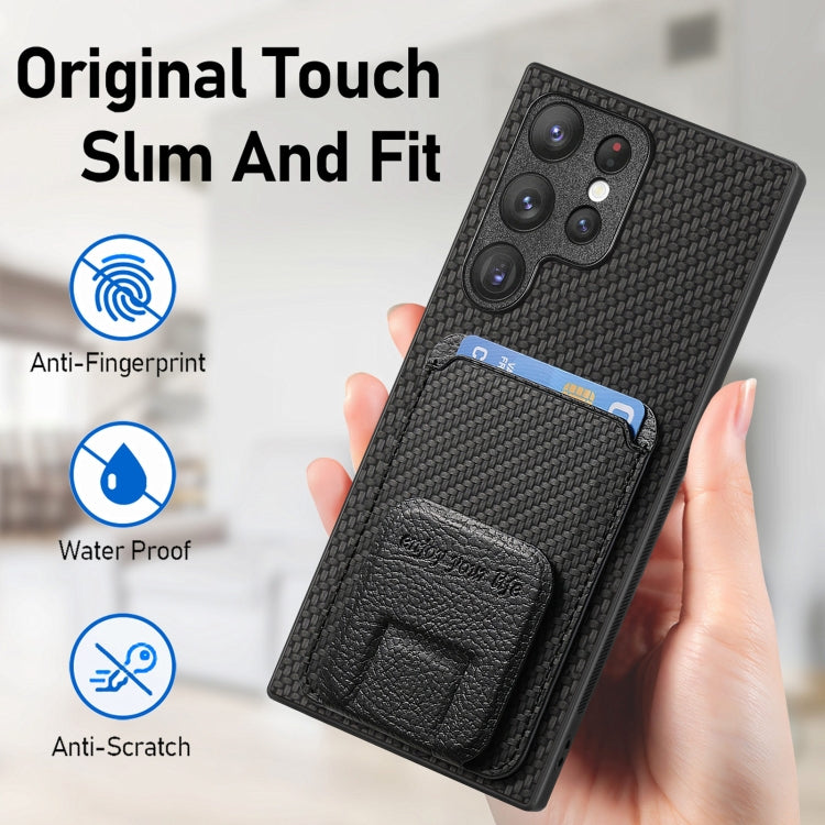 For Samsung Galaxy S23+ 5G Carbon Fiber Card Bag Fold Stand Phone Case(Black) - Galaxy S23+ 5G Cases by buy2fix | Online Shopping UK | buy2fix
