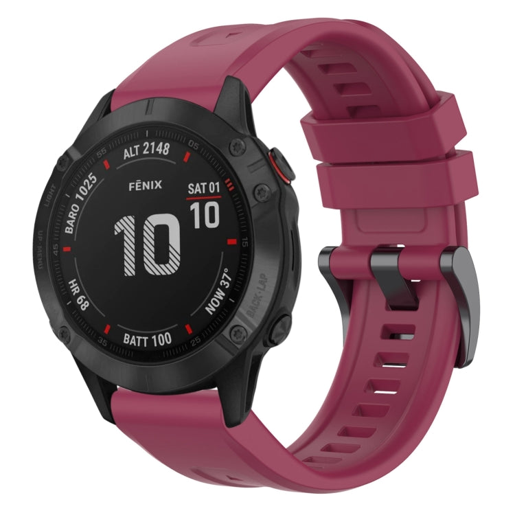 For Garmin Fenix 6 Pro GPS Solid Color Black Buckle Silicone Quick Release Watch Band(Wine Red) - Watch Bands by buy2fix | Online Shopping UK | buy2fix