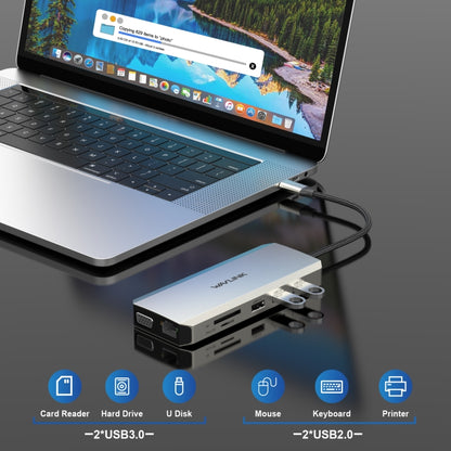 WAVLINK WL-UMD301 12 in 1 Multi-port Adapter 2*HDMI+1*VGA Triple Display USB-C Hub Dock - USB HUB by WAVLINK | Online Shopping UK | buy2fix