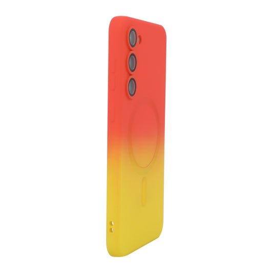 For Samsung Galaxy S25+ 5G ENKAY Hat-Prince MagSafe Rainbow Gradient Silicone Phone Case with Lens Film(Orange Yellow) - Galaxy S25+ 5G Cases by ENKAY | Online Shopping UK | buy2fix