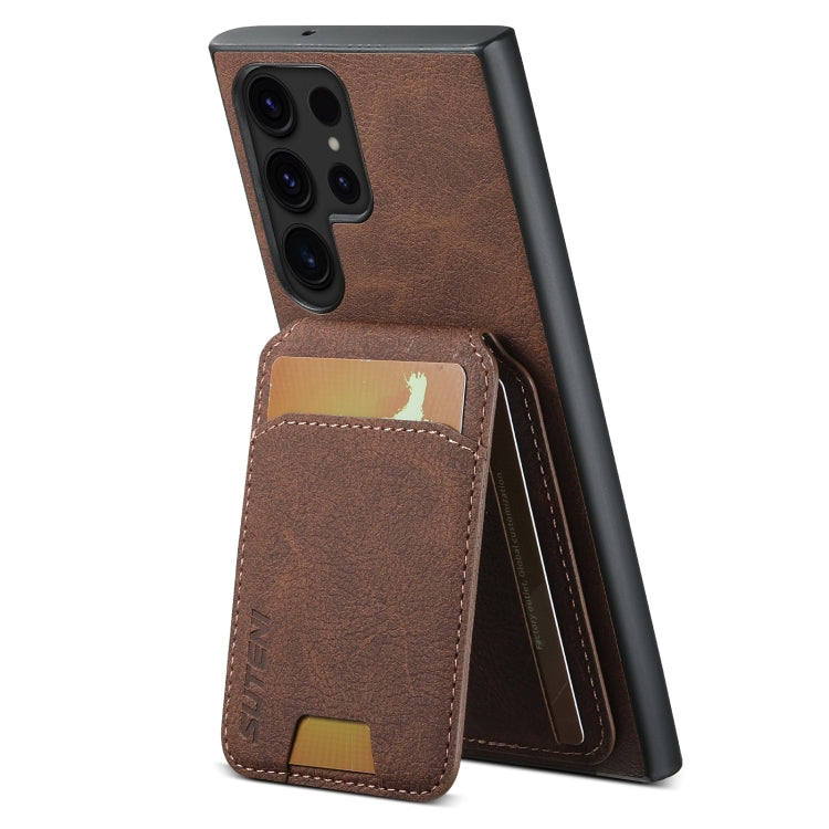 For Samsung Galaxy S23 Ultra 5G Suteni H02 Litchi Leather Card Wallet Stand Back Phone Case(Brown) - Galaxy S23 Ultra 5G Cases by Suteni | Online Shopping UK | buy2fix