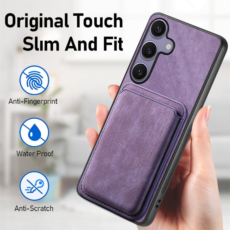 For Samsung Galaxy S25+ 5G Retro Leather Card Bag Magnetic Phone Case(Purple) - Galaxy S25+ 5G Cases by buy2fix | Online Shopping UK | buy2fix