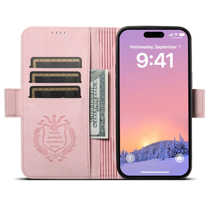 For iPhone 14 Pro SUTENI J07 Multifunctional Horizontal Flip Magsafe Leather Phone Case(Pink) - iPhone 14 Pro Cases by Suteni | Online Shopping UK | buy2fix