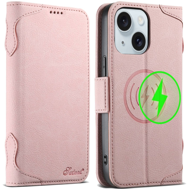 For iPhone 15 SUTENI J07 Multifunctional Horizontal Flip Magsafe Leather Phone Case(Pink) - iPhone 15 Cases by Suteni | Online Shopping UK | buy2fix