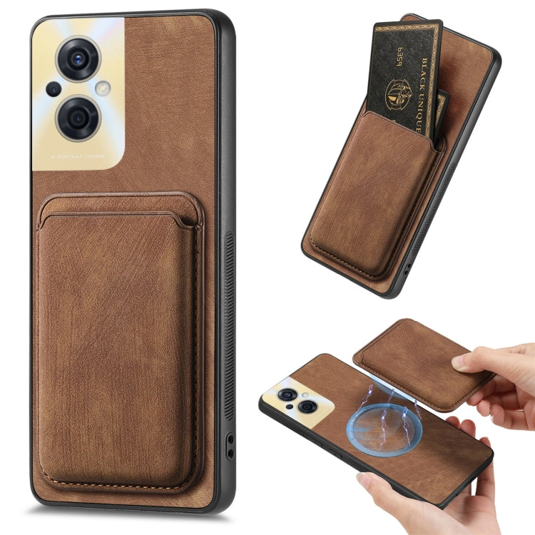 For OPPO Reno8 Z Retro Leather Card Bag Magnetic Phone Case(Brown) - OPPO Cases by buy2fix | Online Shopping UK | buy2fix