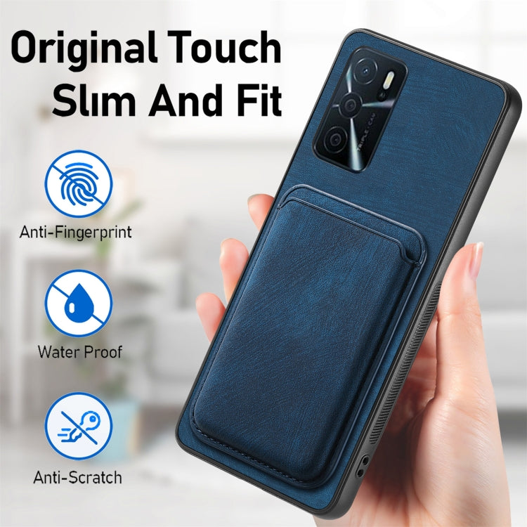 For OPPO A17 Retro Leather Card Bag Magnetic Phone Case(Blue) - OPPO Cases by buy2fix | Online Shopping UK | buy2fix