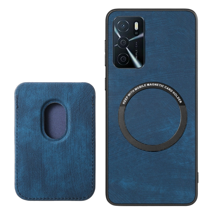 For OPPO Reno7 5G Retro Leather Card Bag Magnetic Phone Case(Blue) - OPPO Cases by buy2fix | Online Shopping UK | buy2fix