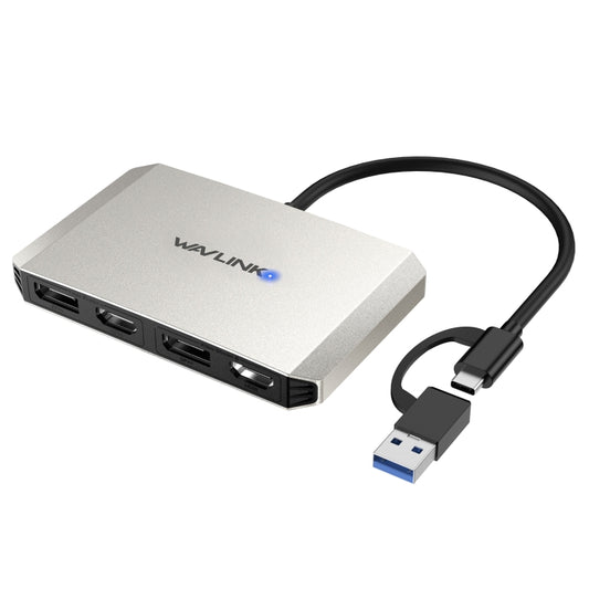 WAVLINK WL-UG69DH2 Dual Monitor USB+Type-C to Dual 4K HD DisplayPort Adapter Splitter(Silver) - Splitter by WAVLINK | Online Shopping UK | buy2fix