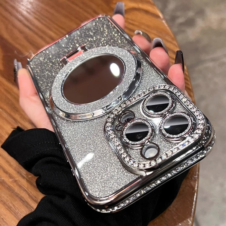 For iPhone 15 Plus MagSafe Rhinestone Mirror Glitter TPU Phone Case(Space Silver) - iPhone 15 Plus Cases by buy2fix | Online Shopping UK | buy2fix