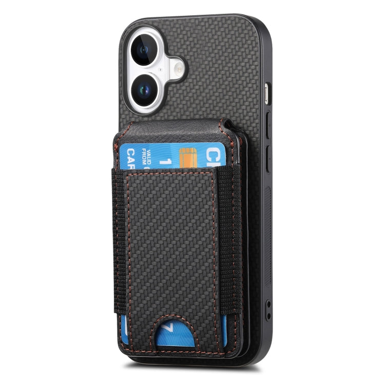 For iPhone 16 Carbon Fiber Vertical Flip Wallet Stand Phone Case(Black) - iPhone 16 Cases by buy2fix | Online Shopping UK | buy2fix