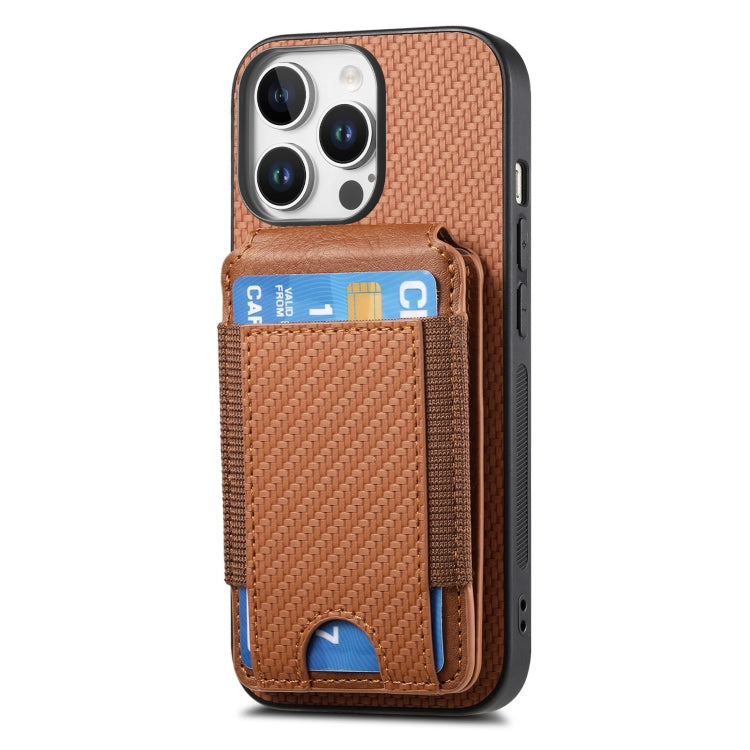 For iPhone 16 Pro Carbon Fiber Vertical Flip Wallet Stand Phone Case(Brown) - iPhone 16 Pro Cases by buy2fix | Online Shopping UK | buy2fix