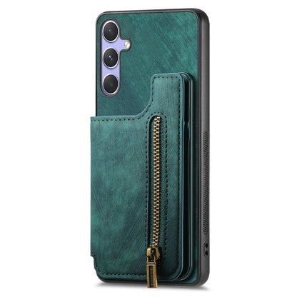 For Samsung Galaxy S25 5G Retro Leather Zipper Wallet Back Phone Case(Green) - Galaxy S25 5G Cases by buy2fix | Online Shopping UK | buy2fix