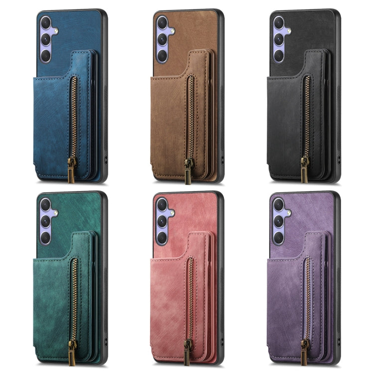 For Samsung Galaxy S25+ 5G Retro Leather Zipper Wallet Back Phone Case(Green) - Galaxy S25+ 5G Cases by buy2fix | Online Shopping UK | buy2fix