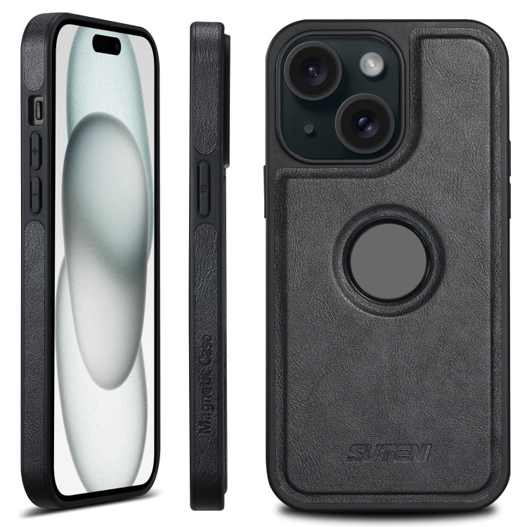 For iPhone 15 Plus Suteni G1 Magsafe Leather Back Phone Case(Black) - iPhone 15 Plus Cases by Suteni | Online Shopping UK | buy2fix