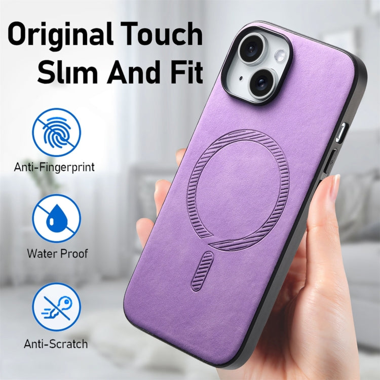 For iPhone 16 Solid Color Retro Magsafe PU Back Cover Phone Case(Purple) - iPhone 16 Cases by buy2fix | Online Shopping UK | buy2fix