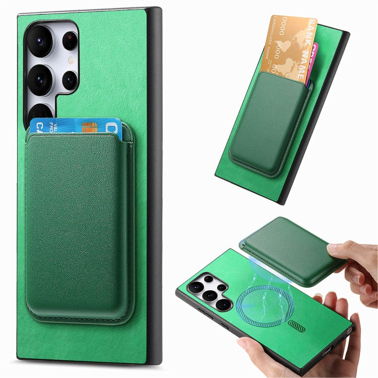 For Samsung Galaxy S25 Ultra 5G Retro Magsafe Card Bag PU Back Cover Phone Case(Green) - Galaxy S25 Ultra 5G Cases by buy2fix | Online Shopping UK | buy2fix