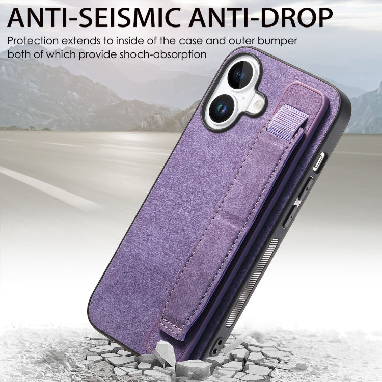 For iPhone 16 Retro Wristband Holder Leather Back Phone Case(Purple) - iPhone 16 Cases by buy2fix | Online Shopping UK | buy2fix