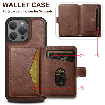 For iPhone 15 Pro Max Suteni M1 Oil Wax MagSafe Detachable Horizontal Card Bag Phone Case(Brown) - iPhone 15 Pro Max Cases by Suteni | Online Shopping UK | buy2fix