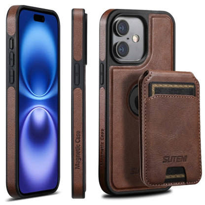 For iPhone 16 Plus Suteni M2 Oil Wax MagSafe Horizontal Card Bag Phone Case(Brown) - iPhone 16 Plus Cases by Suteni | Online Shopping UK | buy2fix