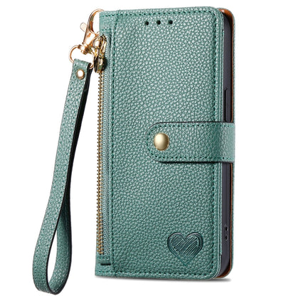 For Motorola Moto G Power 5G 2024 Love Zipper Lanyard Leather Phone Case(Green) - Motorola Cases by buy2fix | Online Shopping UK | buy2fix