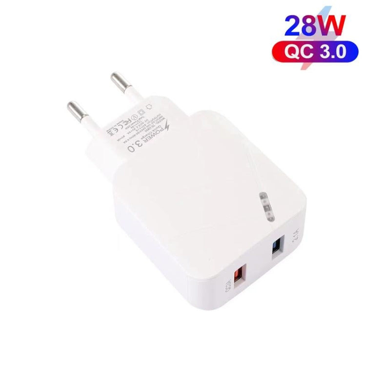 TE-Q820 28W Dual USB QC3.0 18W Mobile Phone Charger, EU Plug(White) - USB Charger by buy2fix | Online Shopping UK | buy2fix