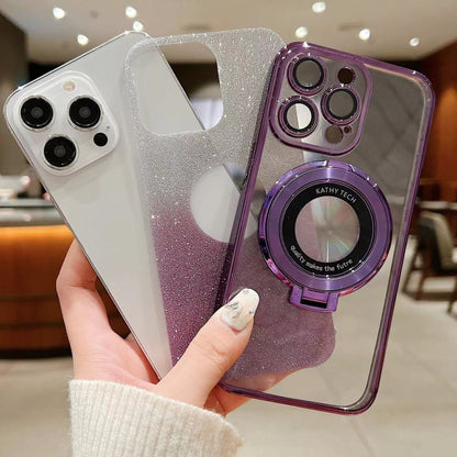 For iPhone 11 Pro Max Electroplated Holder Gradient Glitter Magsafe Phone Case(Purple) - iPhone 11 Pro Max Cases by buy2fix | Online Shopping UK | buy2fix