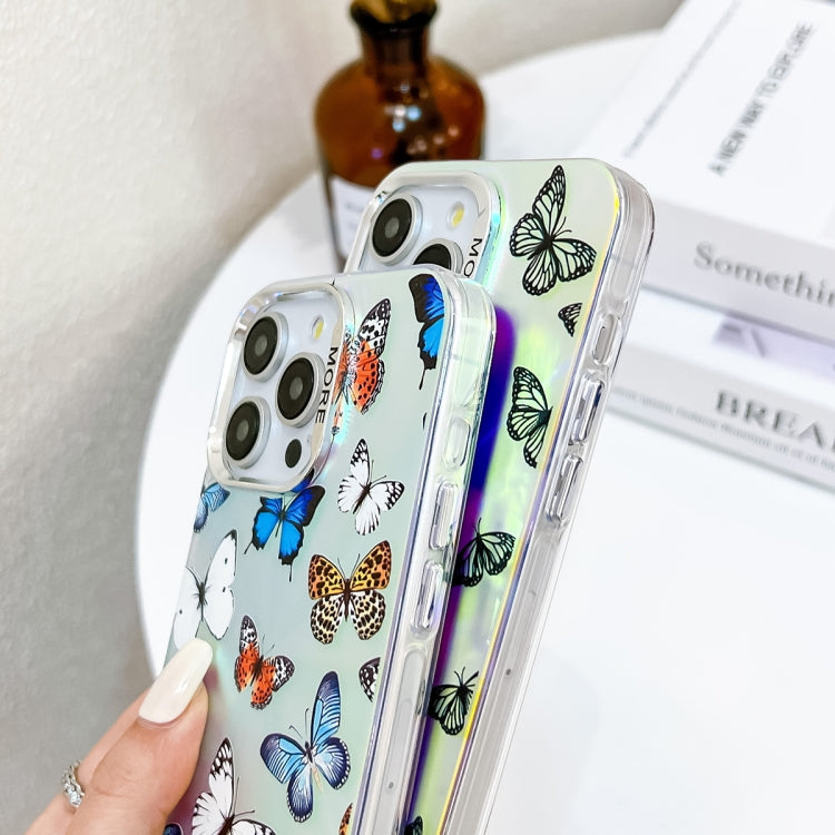 For iPhone 16 Plus Electroplating Laser Butterfly Phone Case with Wrist Strap(Purple Butterflies AB3) - iPhone 16 Plus Cases by buy2fix | Online Shopping UK | buy2fix