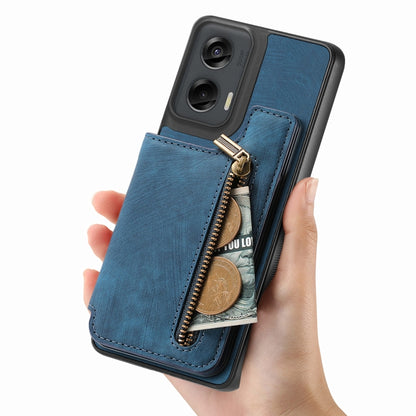 For Motorola G Stylus 5G 2024 Retro Leather Zipper Wallet Back Phone Case(Blue) - Motorola Cases by buy2fix | Online Shopping UK | buy2fix