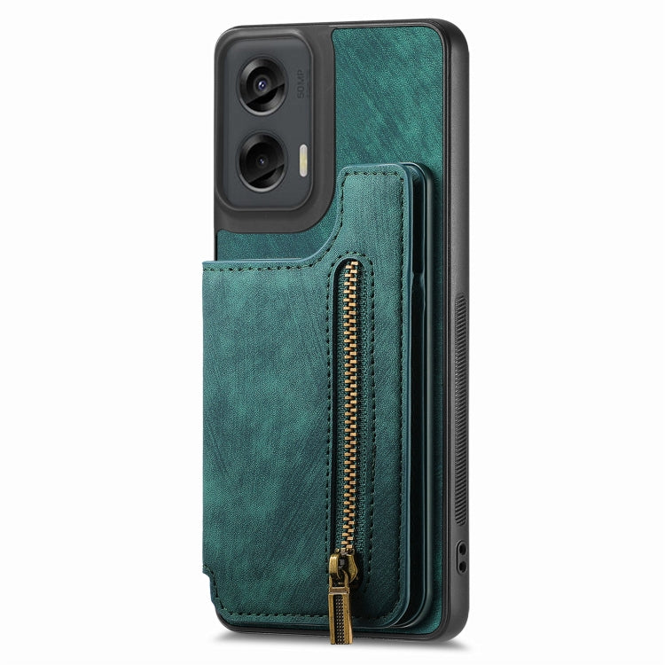 For Motorola G Stylus 5G 2024 Retro Leather Zipper Wallet Back Phone Case(Green) - Motorola Cases by buy2fix | Online Shopping UK | buy2fix