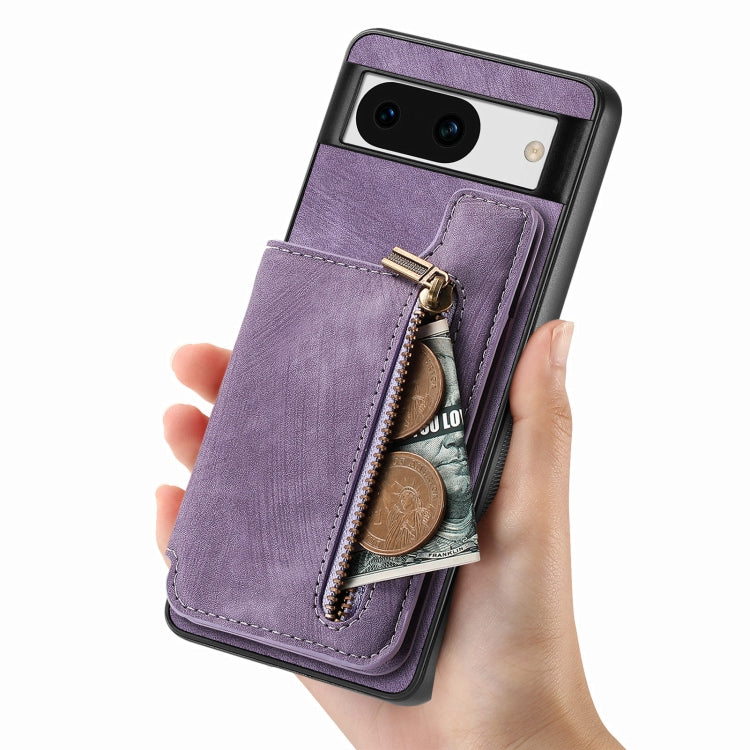 For Google Pixel 9 / 9 Pro Retro Leather Zipper Wallet Back Phone Case(Purple) - Google Cases by buy2fix | Online Shopping UK | buy2fix