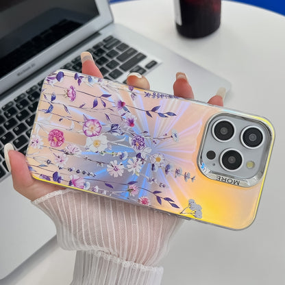 For iPhone 16 Pro Max Electroplating Laser Flower Texture TPU Phone Case(Leaves AH12) - iPhone 16 Pro Max Cases by buy2fix | Online Shopping UK | buy2fix