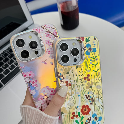 For iPhone 16 Plus Electroplating Laser Flower Texture TPU Phone Case(Lavender AH14) - iPhone 16 Plus Cases by buy2fix | Online Shopping UK | buy2fix