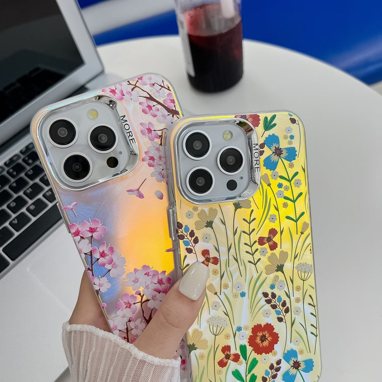 For iPhone 16 Electroplating Laser Flower Texture TPU Phone Case(Flower AH1) - iPhone 16 Cases by buy2fix | Online Shopping UK | buy2fix