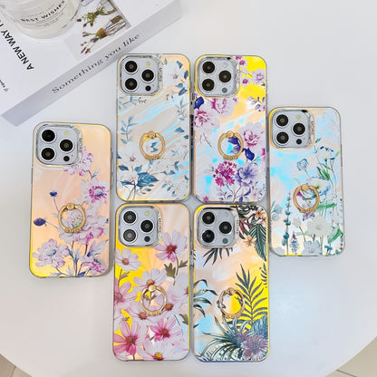 For iPhone 16 Pro Max Electroplating Laser Flower Ring Holder TPU Phone Case(Rose AH15) - iPhone 16 Pro Max Cases by buy2fix | Online Shopping UK | buy2fix