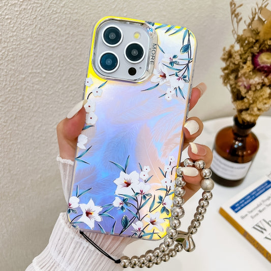 For iPhone 16 Pro Max Electroplating Laser Flower Phone Case with Wrist Strap(Morning Glory AH16) - iPhone 16 Pro Max Cases by buy2fix | Online Shopping UK | buy2fix