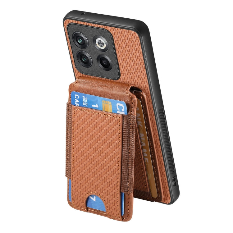 For OnePlus 11 Carbon Fiber Vertical Flip Wallet Stand Phone Case(Brown) - OnePlus Cases by buy2fix | Online Shopping UK | buy2fix