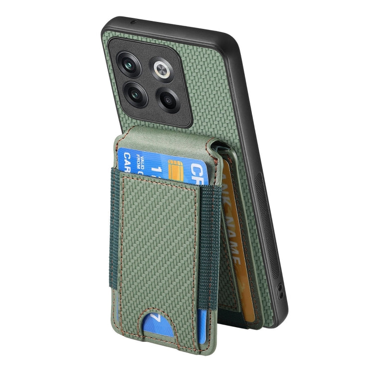 For OnePlus 11 Carbon Fiber Vertical Flip Wallet Stand Phone Case(Green) - OnePlus Cases by buy2fix | Online Shopping UK | buy2fix