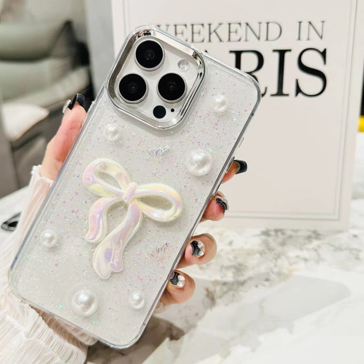 For iPhone 16 3D Bow Pearl Love Flower TPU Phone Case(Pearl Bow) - iPhone 16 Cases by buy2fix | Online Shopping UK | buy2fix