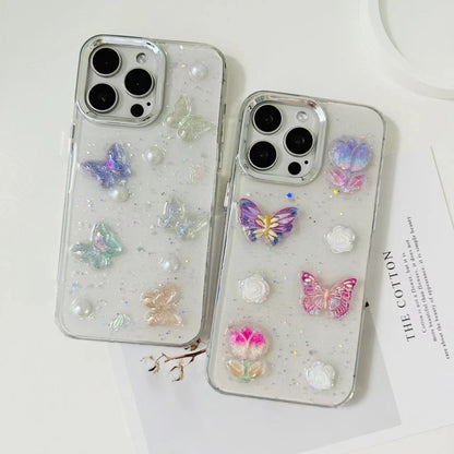 For iPhone 16 Pro 3D Colorful Crystal Butterfly TPU Phone Case(Butterful Flowers) - iPhone 16 Pro Cases by buy2fix | Online Shopping UK | buy2fix